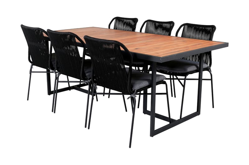 Khung Matgrupp Utomhus 200cm + 6 Julian Matstolar - Svart/Brun - Utemöbler & utemiljö - Utegrupp - Matgrupp utomhus
