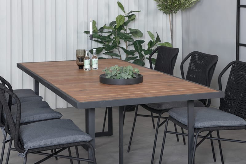 Khung Matgrupp Utomhus 200cm + 6 Julian Matstolar - Svart/Brun - Utemöbler & utemiljö - Utegrupp - Matgrupp utomhus