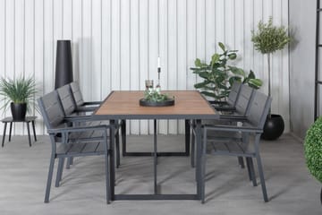 Khung Matgrupp Utomhus 200cm + 6 Levels Stapelbara Matstolar - Svart/Brun - Utemöbler & utemiljö - Utegrupp - Matgrupp utomhus