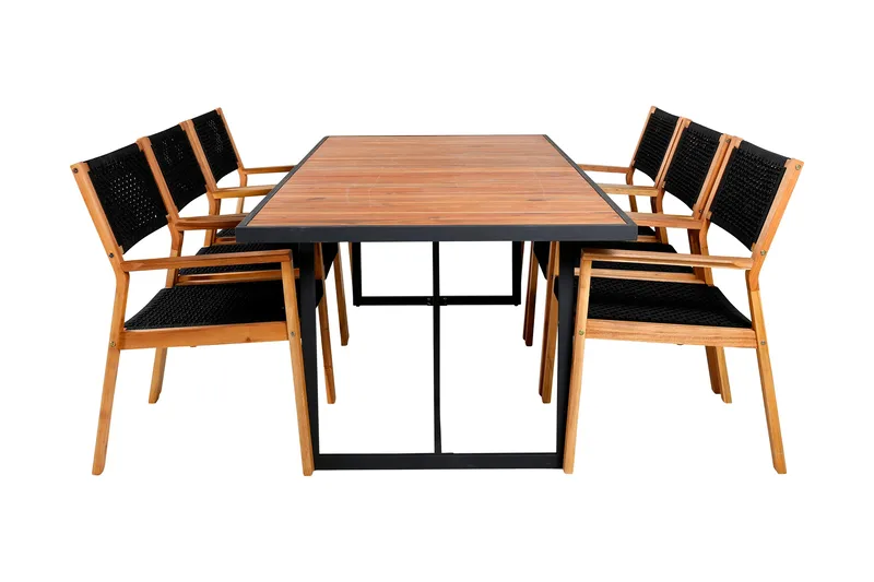 Khung Matgrupp Utomhus 200cm + 6 Little John Matstolar, Svart