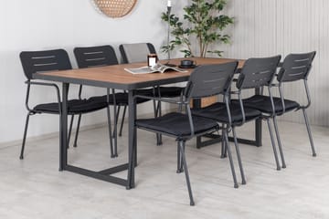Khung Matgrupp Utomhus 200cm + 6 Nicke Matstolar - Svart/Grå - Utemöbler & utemiljö - Utegrupp - Matgrupp utomhus