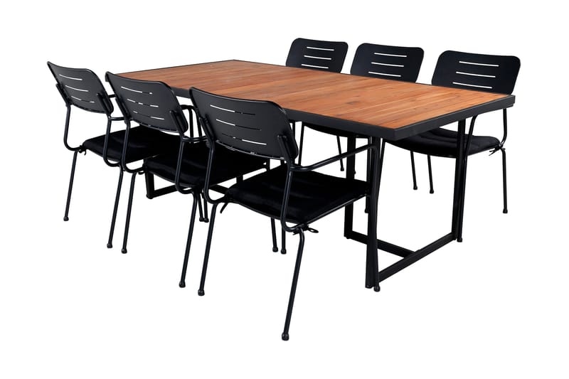 Khung Matgrupp Utomhus 200cm + 6 Nicke Matstolar - Svart/Grå - Utemöbler & utemiljö - Utegrupp - Matgrupp utomhus