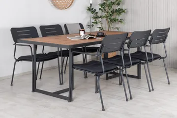 Khung Matgrupp Utomhus 200cm + 6 Nicke Matstolar - Svart/Grå - Utemöbler & utemiljö - Utegrupp - Matgrupp utomhus