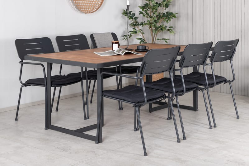 Khung Matgrupp Utomhus 200cm + 6 Nicke Matstolar - Svart/Grå - Utemöbler & utemiljö - Utegrupp - Matgrupp utomhus