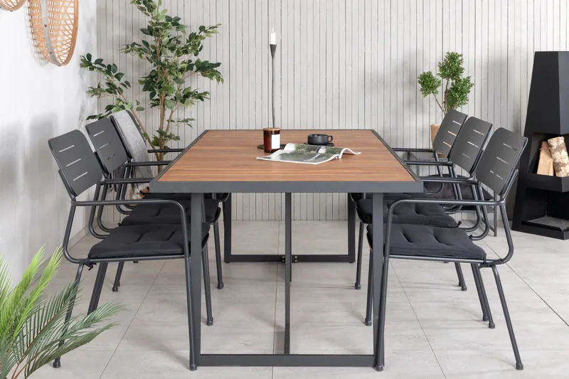 Khung Matgrupp Utomhus 200cm + 6 Nicke Matstolar - Svart/Grå - Utemöbler & utemiljö - Utegrupp - Matgrupp utomhus
