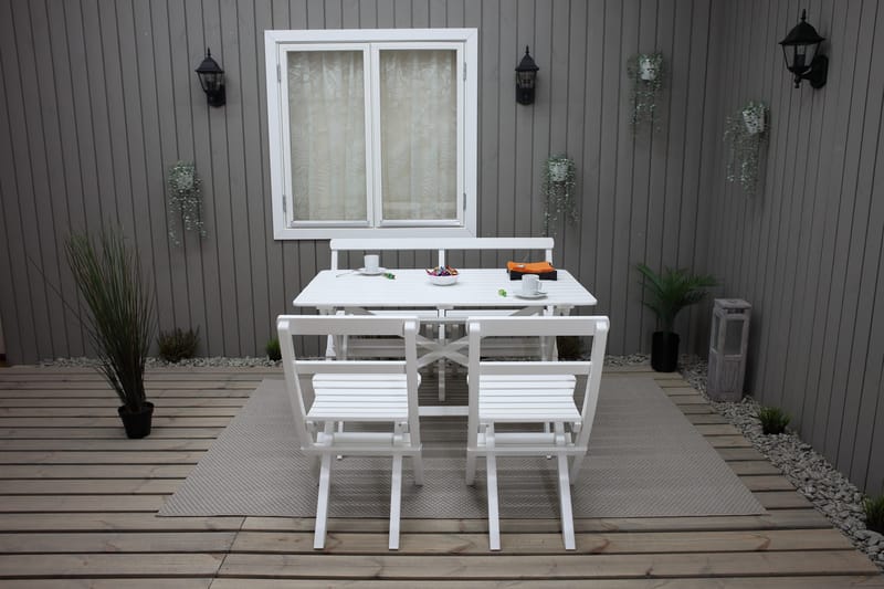 Larios Matgrupp Utomhus + 2 Ihoppfällbara Utestolar + Bänk Utomhus - Vit - Utemöbler & utemiljö - Utegrupp - Matgrupp utomhus