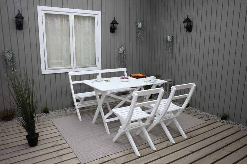 Larios Matgrupp Utomhus + 2 Ihoppfällbara Utestolar + Bänk Utomhus - Vit - Utemöbler & utemiljö - Utegrupp - Matgrupp utomhus