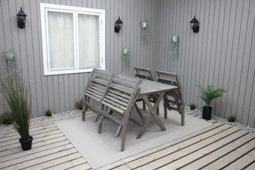 Larios Matgrupp Utomhus 76 cm + 2 Matstolar Utomhus + Bänk Utomhus - Grå - Utemöbler & utemiljö - Utegrupp - Matgrupp utomhus