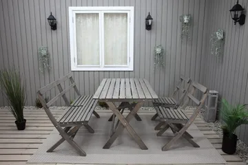 Larios Matgrupp Utomhus 76 cm + 2 Matstolar Utomhus + Bänk Utomhus - Grå - Utemöbler & utemiljö - Utegrupp - Matgrupp utomhus