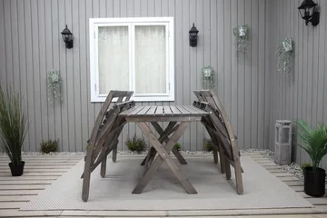 Larios Matgrupp Utomhus 76 cm + 2 Matstolar Utomhus + Bänk Utomhus - Grå - Utemöbler & utemiljö - Utegrupp - Matgrupp utomhus