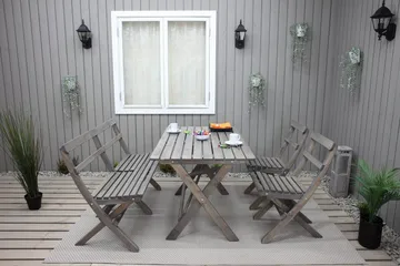 Larios Matgrupp Utomhus 76 cm + 2 Matstolar Utomhus + Bänk Utomhus - Grå - Utemöbler & utemiljö - Utegrupp - Matgrupp utomhus