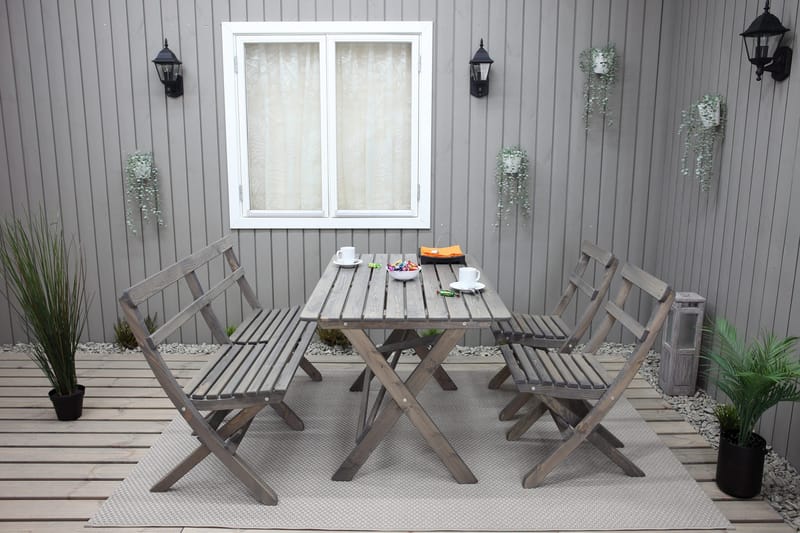 Larios Matgrupp Utomhus 76 cm + 2 Matstolar Utomhus + Bänk Utomhus - Grå - Utemöbler & utemiljö - Utegrupp - Matgrupp utomhus
