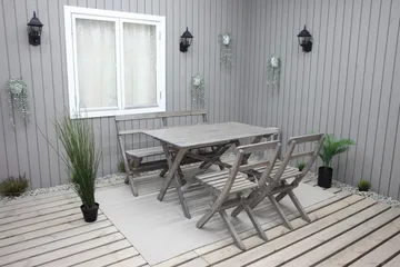 Larios Matgrupp Utomhus 76 cm + 2 Matstolar Utomhus + Bänk Utomhus - Grå - Utemöbler & utemiljö - Utegrupp - Matgrupp utomhus