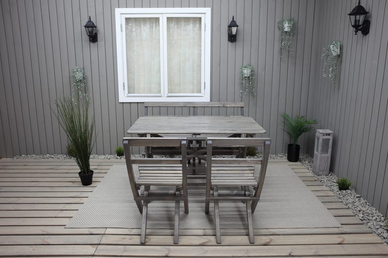 Larios Matgrupp Utomhus 76 cm + 2 Matstolar Utomhus + Bänk Utomhus - Grå - Utemöbler & utemiljö - Utegrupp - Matgrupp utomhus