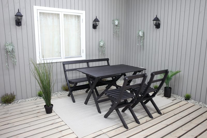 Larios Matgrupp Utomhus 76 cm + 2 Matstolar Utomhus + Bänk Utomhus - Svart - Utemöbler & utemiljö - Utegrupp - Matgrupp utomhus