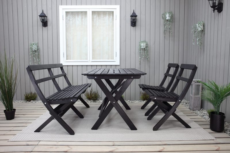 Larios Matgrupp Utomhus 76 cm + 2 Matstolar Utomhus + Bänk Utomhus - Svart - Utemöbler & utemiljö - Utegrupp - Matgrupp utomhus