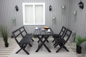 Larios Matgrupp Utomhus 76 cm + 2 Matstolar Utomhus + Bänk Utomhus - Svart - Utemöbler & utemiljö - Utegrupp - Matgrupp utomhus