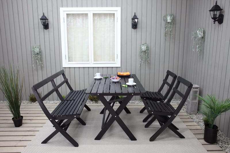 Larios Matgrupp Utomhus 76 cm + 2 Matstolar Utomhus + Bänk Utomhus - Svart - Utemöbler & utemiljö - Utegrupp - Matgrupp utomhus