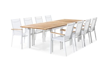 Las Matgrupp Utomhus Vegas 220-280x100 + 8 Stapelstolar - Teak/Vit - Utemöbler & utemiljö - Utegrupp - Matgrupp utomhus