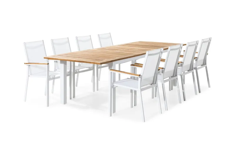 Las Matgrupp Utomhus Vegas 220-280x100 + 8 Stapelstolar - Teak/Vit - Utemöbler & utemiljö - Utegrupp - Matgrupp utomhus