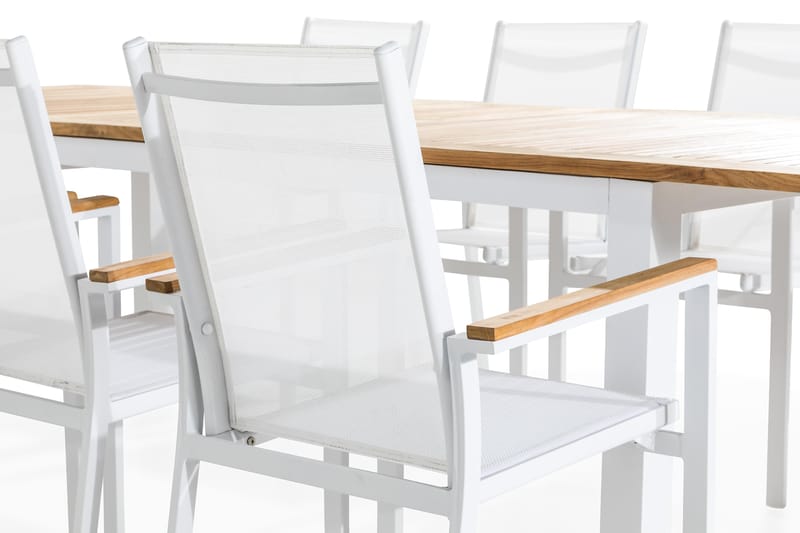 Las Matgrupp Utomhus Vegas 220-280x100 + 8 Stapelstolar - Teak/Vit - Utemöbler & utemiljö - Utegrupp - Matgrupp utomhus
