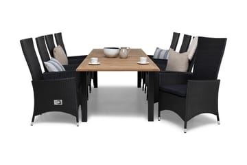 Las Vegas Matgrupp 220-280 + 8 Jenny Ställbar Fåtölj - Inkl Dyna Teak/Svart/Grå - Utemöbler & utemiljö - Utegrupp - Matgrupp utomhus