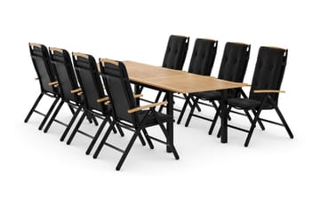Las Vegas Matgrupp 220-280x100+ 8 Stolar m Dyna - Svart/Teak - Utemöbler & utemiljö - Utegrupp - Matgrupp utomhus