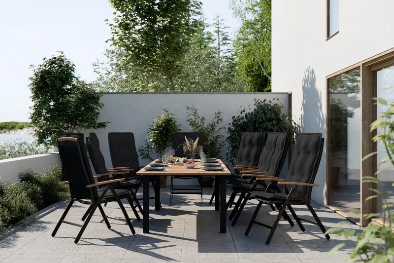 Las Vegas Matgrupp 220-280x100+ 8 Stolar m Dyna - Svart/Teak - Utemöbler & utemiljö - Utegrupp - Matgrupp utomhus
