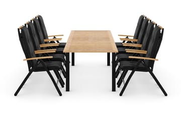 Las Vegas Matgrupp 220-280x100+ 8 Stolar m Dyna - Svart/Teak - Utemöbler & utemiljö - Utegrupp - Matgrupp utomhus
