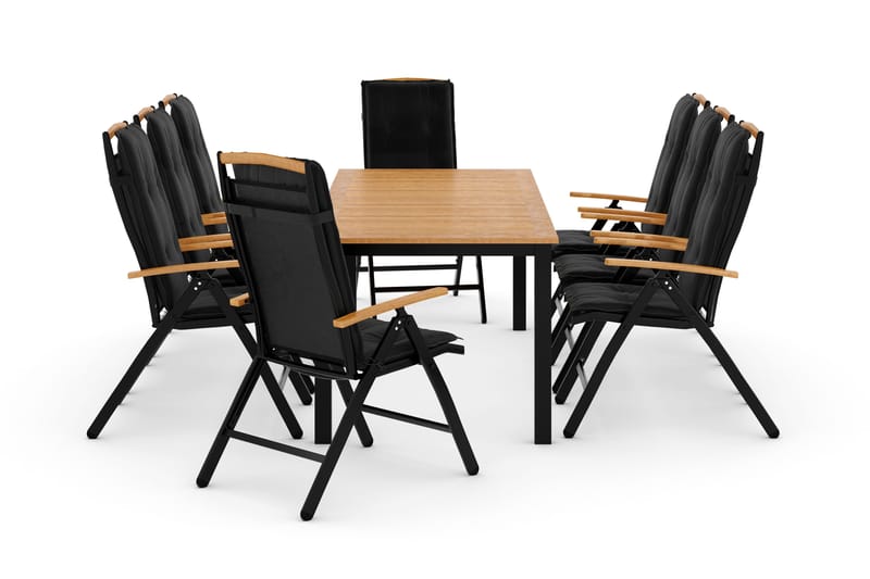 Las Vegas Matgrupp 220-280x100+ 8 Stolar m Dyna - Svart/Teak - Utemöbler & utemiljö - Utegrupp - Matgrupp utomhus