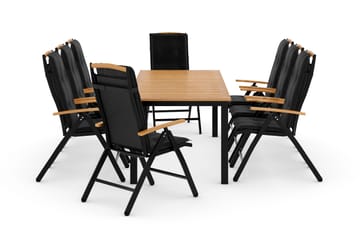 Las Vegas Matgrupp 220-280x100+ 8 Stolar m Dyna - Svart/Teak - Utemöbler & utemiljö - Utegrupp - Matgrupp utomhus