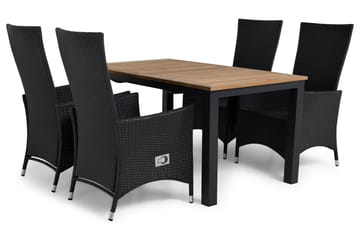 Las Vegas Matgrupp Utomhus 152-210 + 4 Jenny Ställbar Fåtölj - Inkl Dyna Svart/Teak/Svart - Utemöbler & utemiljö - Utegrupp - Matgrupp utomhus