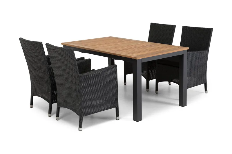 Las Vegas Matgrupp Utomhus 152-210 + 4 Thor Fåtölj - Svart/Teak - Utemöbler & utemiljö - Utegrupp - Matgrupp utomhus