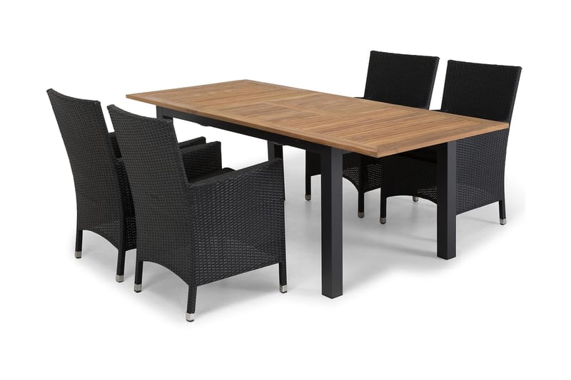 Las Vegas Matgrupp Utomhus 152-210 + 4 Thor Fåtölj - Svart/Teak - Utemöbler & utemiljö - Utegrupp - Matgrupp utomhus