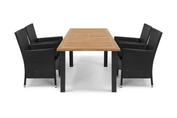 Las Vegas Matgrupp Utomhus 152-210 + 4 Thor Fåtölj - Svart/Teak - Utemöbler & utemiljö - Utegrupp - Matgrupp utomhus