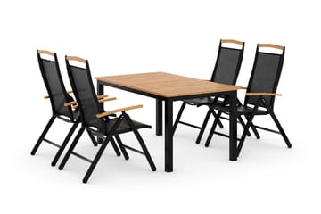 Las Vegas Matgrupp Utomhus 152-210 + 4 Positionsstol Lyx - Svart/Teak - Utemöbler & utemiljö - Utegrupp - Matgrupp utomhus