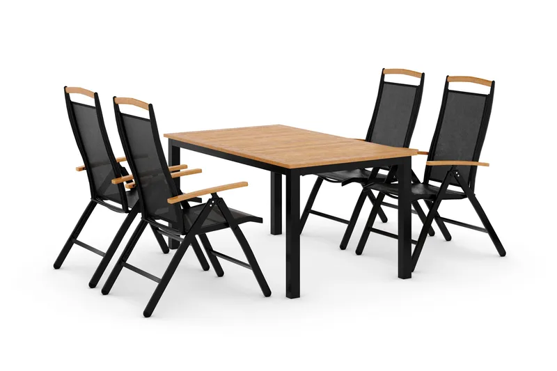 Las Vegas Matgrupp Utomhus 152-210 + 4 Positionsstol Lyx - Svart/Teak - Utemöbler & utemiljö - Utegrupp - Matgrupp utomhus