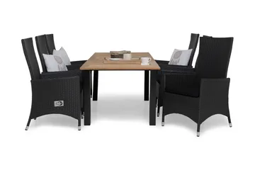 Las Vegas Matgrupp Utomhus 152-210 + 6 Jenny Ställbar Fåtölj - Inkl Dyna Teak/Svart - Utemöbler & utemiljö - Utegrupp - Matgrupp utomhus