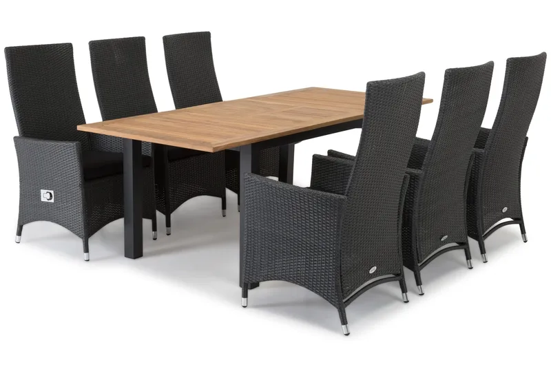 Las Vegas Matgrupp Utomhus 152-210 + 6 Jenny Ställbar Fåtölj - Teak/Svart - Utemöbler & utemiljö - Utegrupp - Matgrupp utomhus