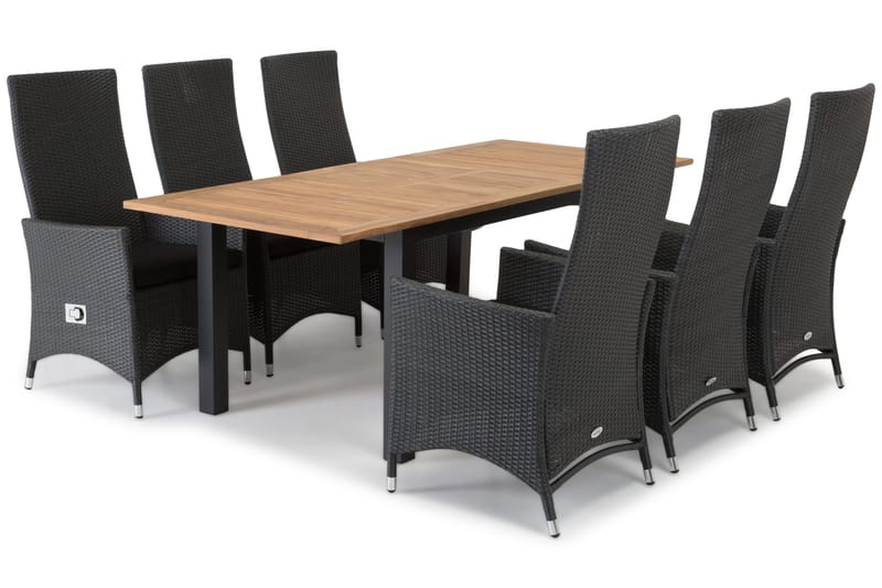 Las Vegas Matgrupp Utomhus 152-210 + 6 Jenny Ställbar Fåtölj - Teak/Svart - Utemöbler & utemiljö - Utegrupp - Matgrupp utomhus