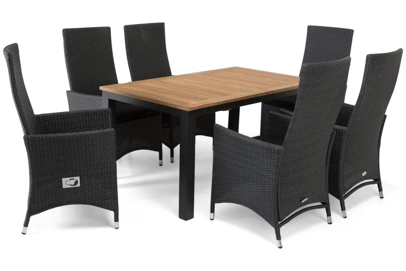 Las Vegas Matgrupp Utomhus 152-210 + 6 Jenny Ställbar Fåtölj - Teak/Svart - Utemöbler & utemiljö - Utegrupp - Matgrupp utomhus