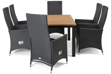 Las Vegas Matgrupp Utomhus 152-210 + 6 Jenny Ställbar Fåtölj - Teak/Svart - Utemöbler & utemiljö - Utegrupp - Matgrupp utomhus