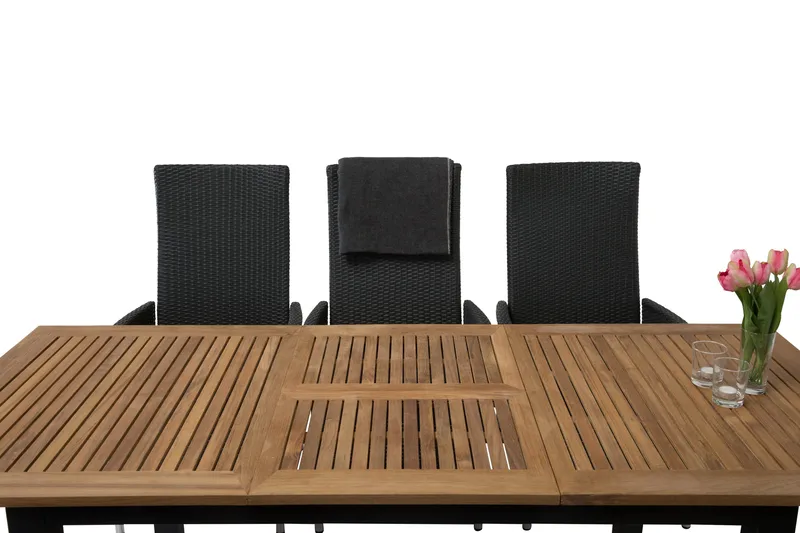 Las Vegas Matgrupp Utomhus 152-210 + 6 Jenny Ställbar Fåtölj - Teak/Svart - Utemöbler & utemiljö - Utegrupp - Matgrupp utomhus