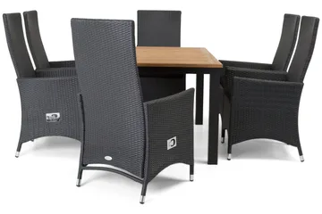 Las Vegas Matgrupp Utomhus 152-210 + 6 Jenny Ställbar Fåtölj - Teak/Svart - Utemöbler & utemiljö - Utegrupp - Matgrupp utomhus