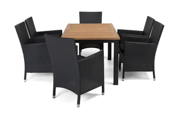 Las Vegas Matgrupp Utomhus 152-210 + 6 Thor Fåtölj - Svart/Teak/Svart - Utemöbler & utemiljö - Utegrupp - Matgrupp utomhus