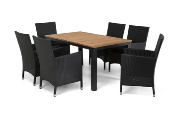 Las Vegas Matgrupp Utomhus 152-210 + 6 Thor Fåtölj - Svart/Teak/Svart - Utemöbler & utemiljö - Utegrupp - Matgrupp utomhus
