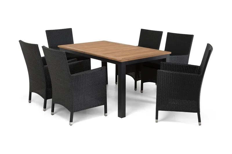 Las Vegas Matgrupp Utomhus 152-210 + 6 Thor Fåtölj - Svart/Teak/Svart - Utemöbler & utemiljö - Utegrupp - Matgrupp utomhus