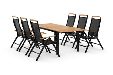 Las Vegas Matgrupp Utomhus 152-210 + 6 Positionsstol Lyx - Svart Teak - Utemöbler & utemiljö - Utegrupp - Matgrupp utomhus