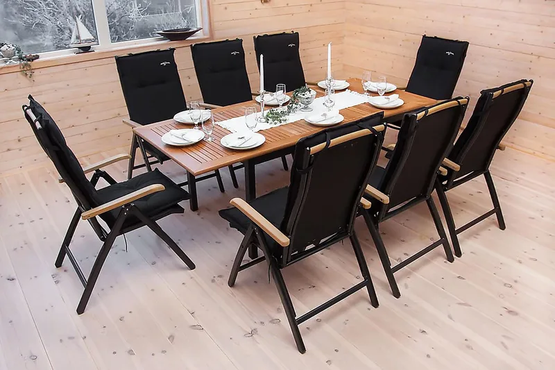 Las Vegas Matgrupp Utomhus 152-210 + 6 Positionsstol Lyx - Svart Teak - Utemöbler & utemiljö - Utegrupp - Matgrupp utomhus
