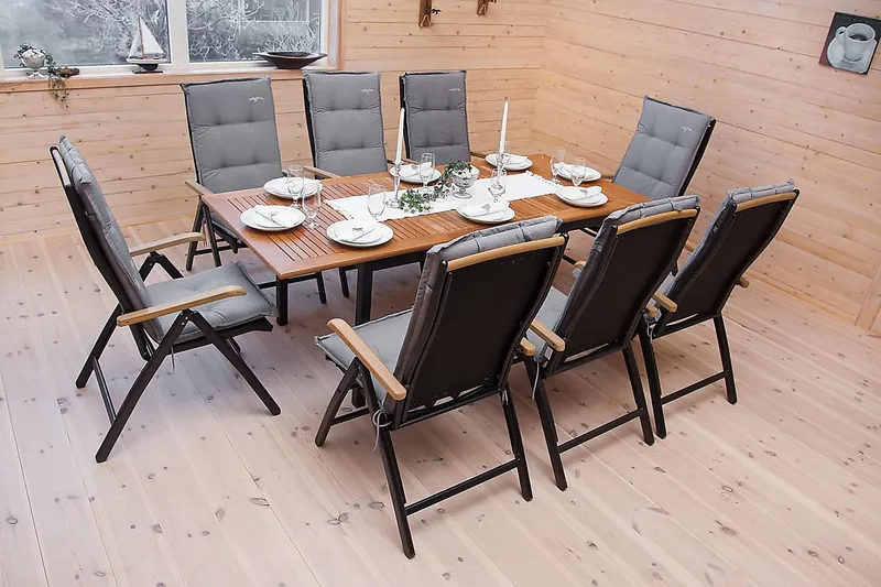 Las Vegas Matgrupp Utomhus 152-210 + 6 Positionsstol Lyx - Svart Teak - Utemöbler & utemiljö - Utegrupp - Matgrupp utomhus